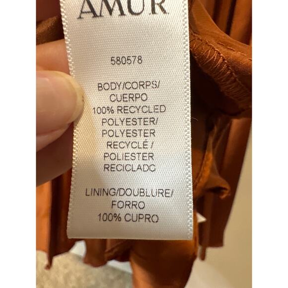 AMUR Aviva Rosette One Shoulder Pleated Gown Copper Size 2 - Picture 11 of 16